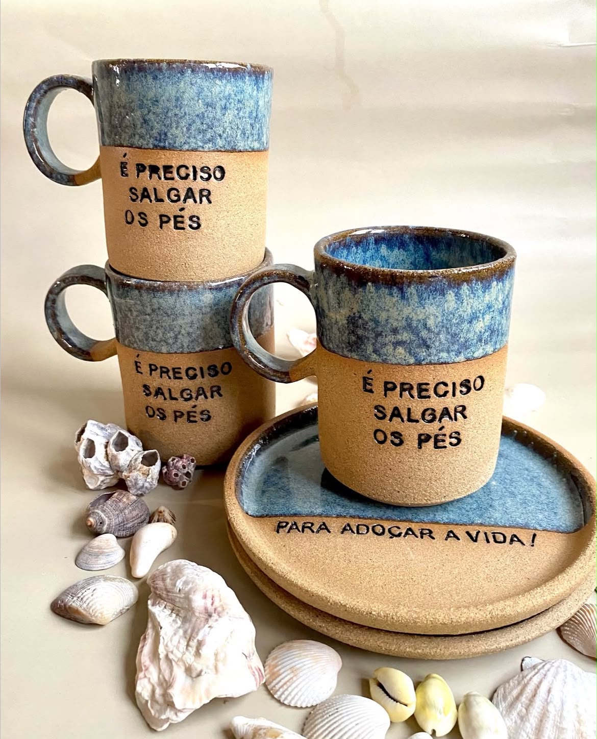XÍCARA MAR CERÂMICA VIVA ATELIÊ IEMANJÁ CONJUNTO FRASE