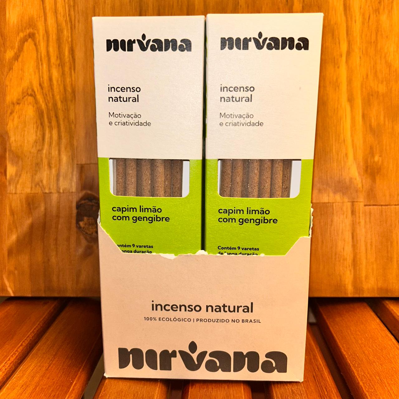 INCENSO NATURAL NIRVANA CAPIM LIMÃO COM GENGIBRE 9 VARETAS