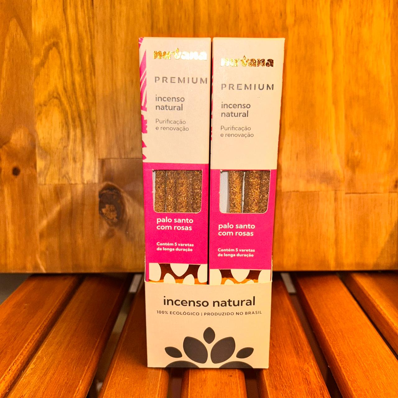 INCENSO NATURAL NIRVANA PREMIUM PALO SANTO COM ROSAS 5 VARETAS