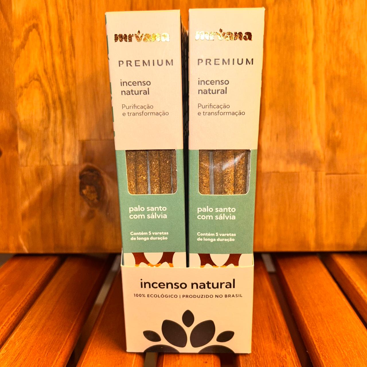 INCENSO NATURAL NIRVANA PREMIUM PALO SANTO COM SÁLVIA 5 VARETAS